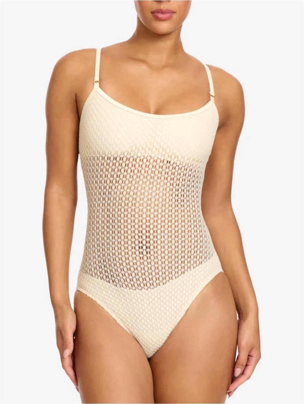 NWT Robin Piccone CHARLOTTE MIO ONE PIECE Mesh Cream Style Swimsuit Sz 14